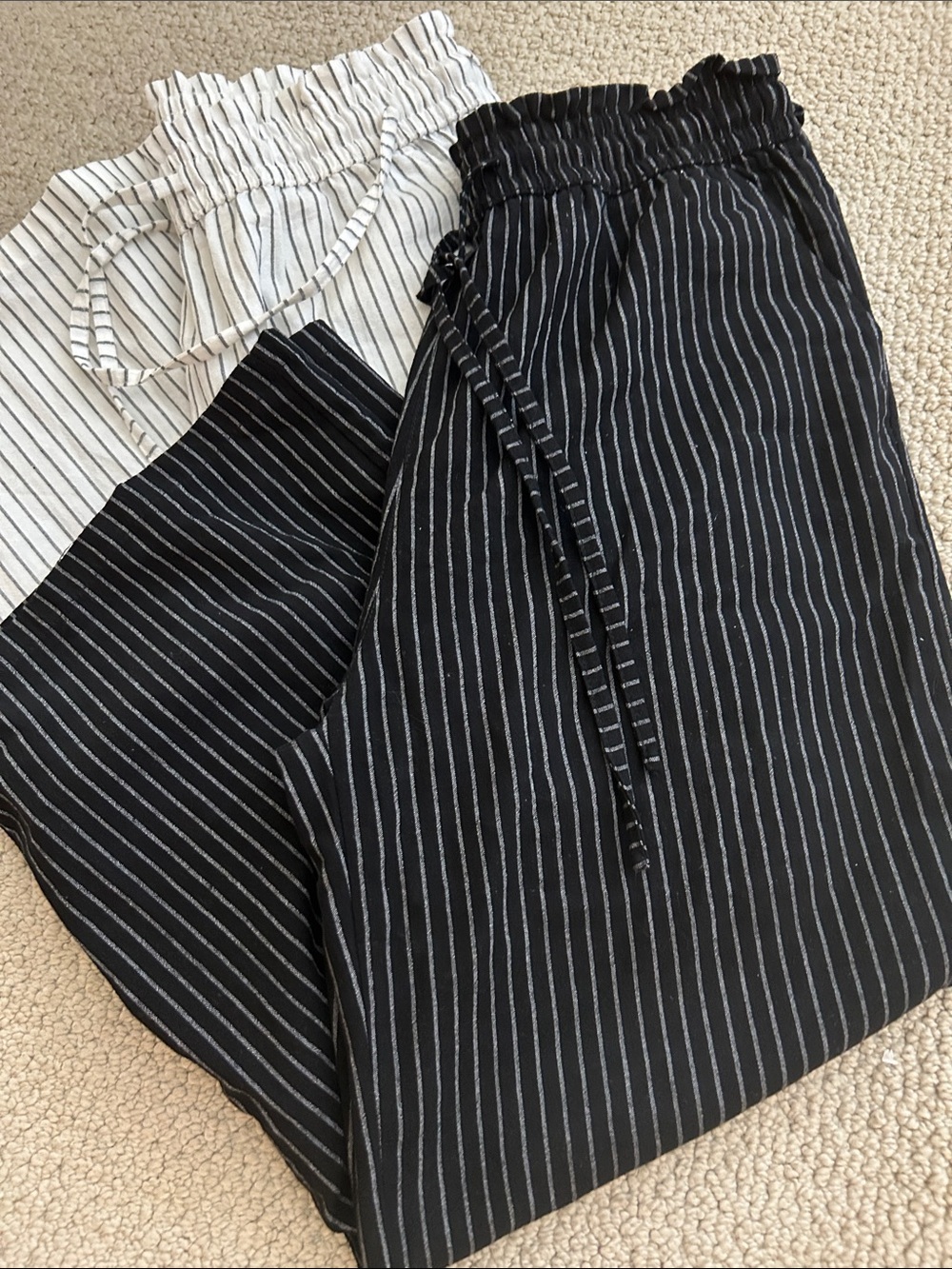 Amazon Women's White Pinstripe Drawstring Pants. Amazon black striped pants.